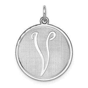 Sterling Silver, Makayla Collection, 20mm Disc Initial V Pendant